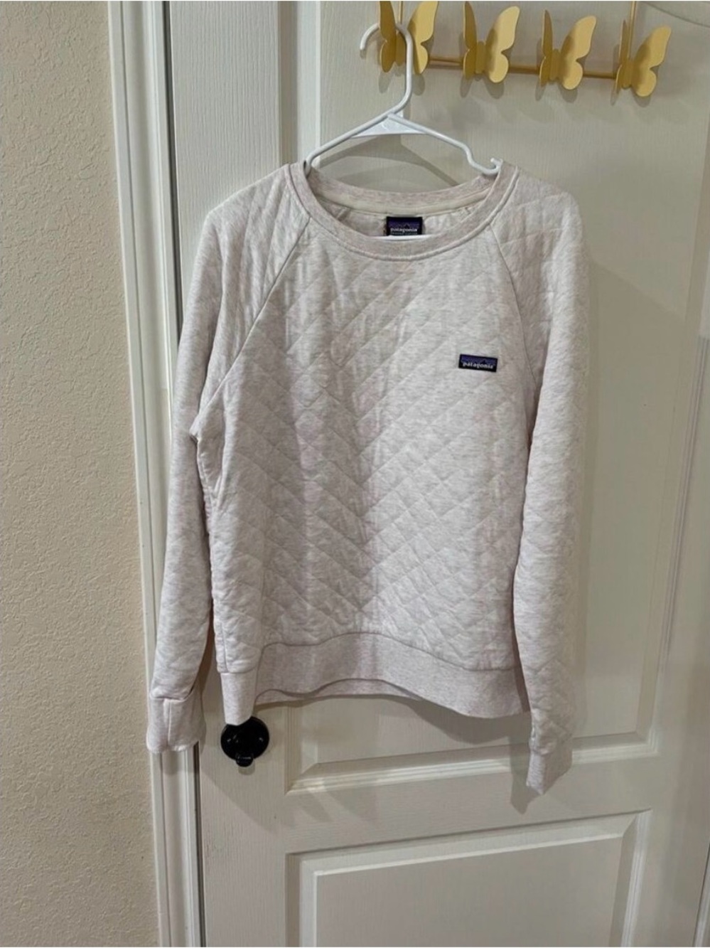 Patagonia Quilted Crewneck Sweatshirt - Light Heather Cream Large